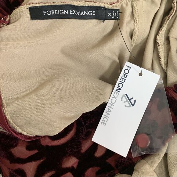 Foreign Exchange Halter Dress Women's Small Burgundy Velvet Velour Burnout - Picture 5 of 9